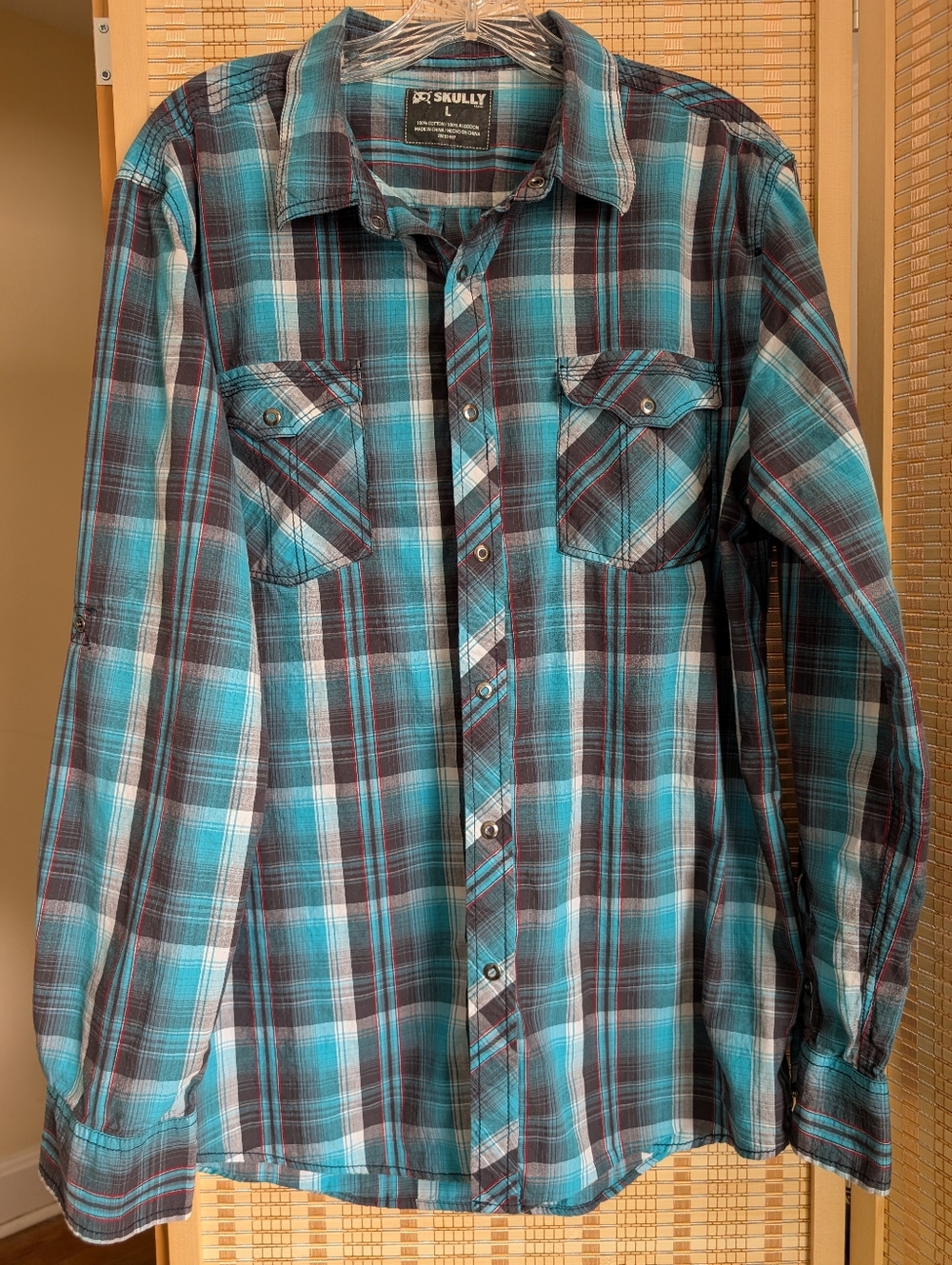 Skully Teal Plaid Long-Sleeve Button-Down Shirt